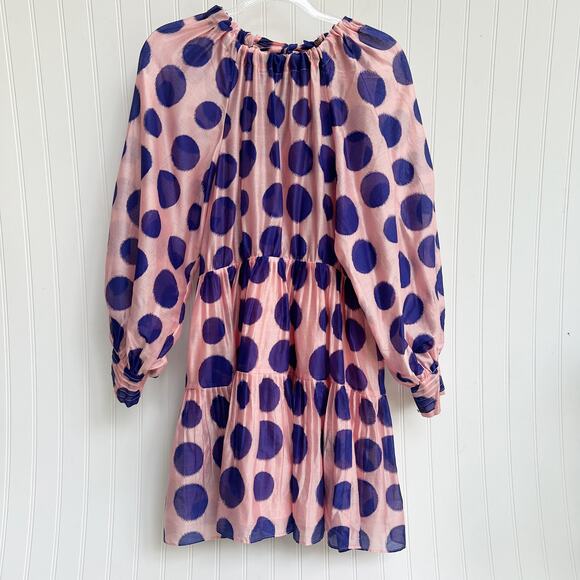 Ulla Johnson Polka Dot Silk Blend Mini Dress Pink Purple Long Sleeve Size 6 - Picture 1 of 6
